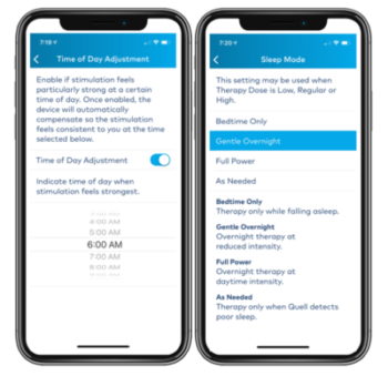 Quell mobile app screens for configure Therapy Autopilot